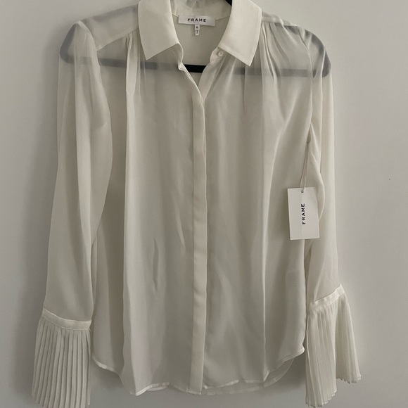 Frame Denim Pleated Cuff Sheer Blouse - Picture 2 of 4